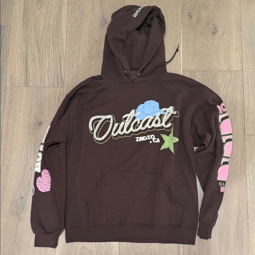 Brown Outcast Hoodie with Graphic Design